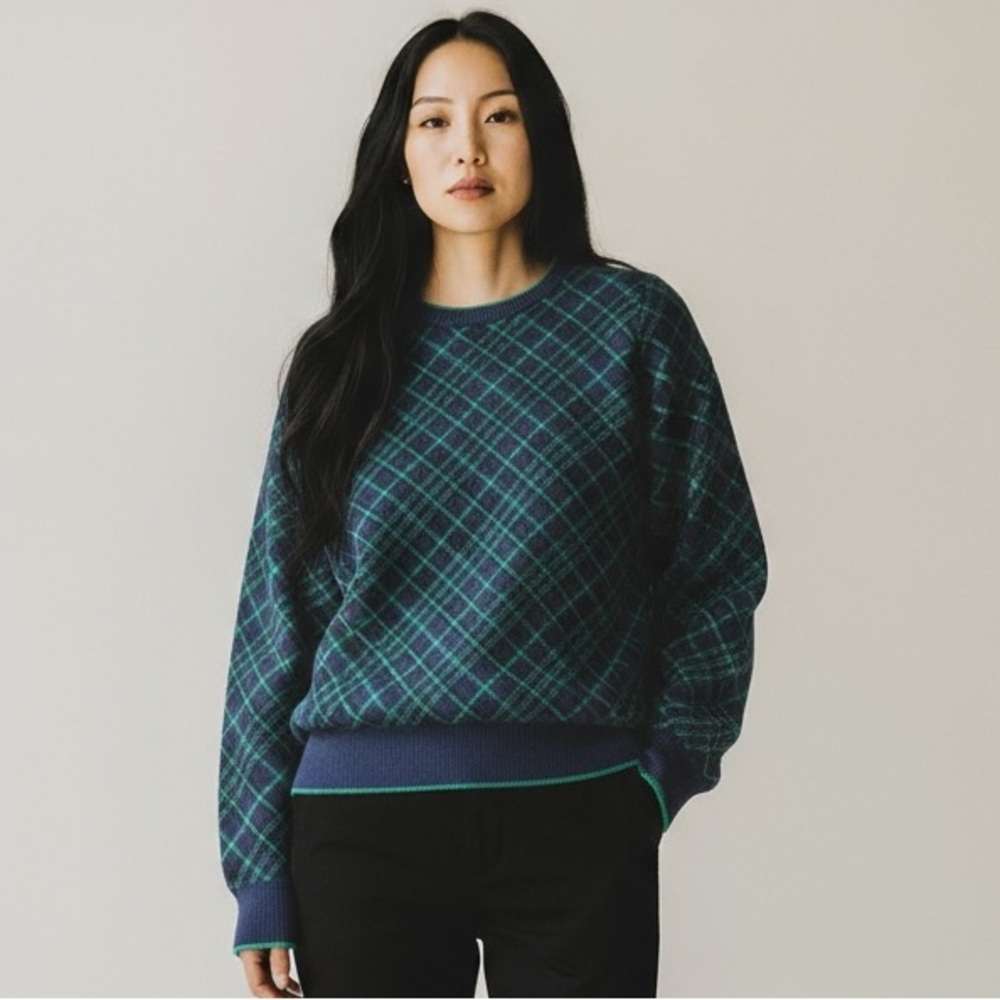 Lands’ End Cotton Blend Plaid Crewneck Sweater​